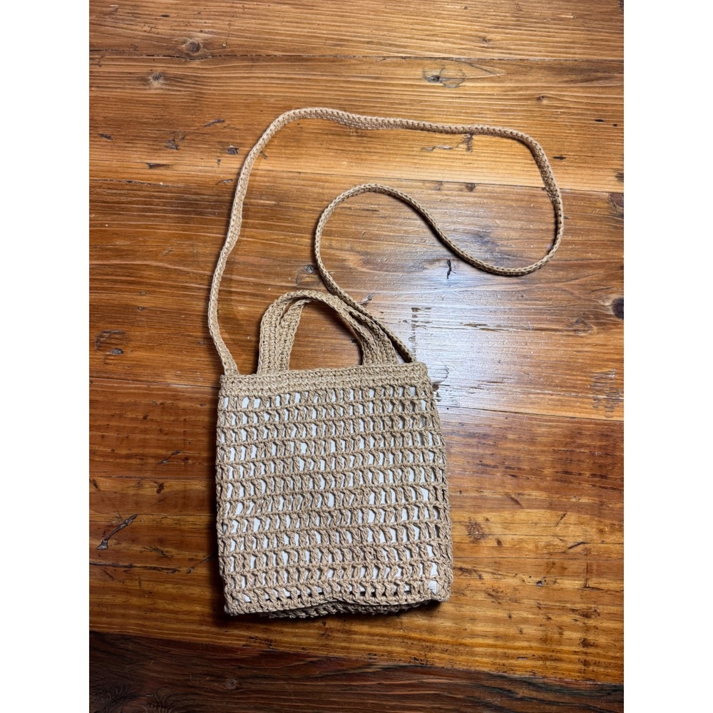 Madewell Small Transport Crossbody Straw Edition Crochet Tan Canvas Lined bag - Picture 3 of 12